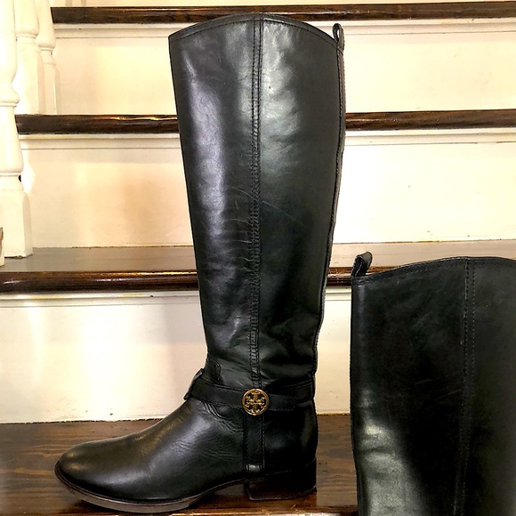 TORY BURCH Black Leather Moto Riding Boots Sz 7-1/2 - Picture 17 of 17